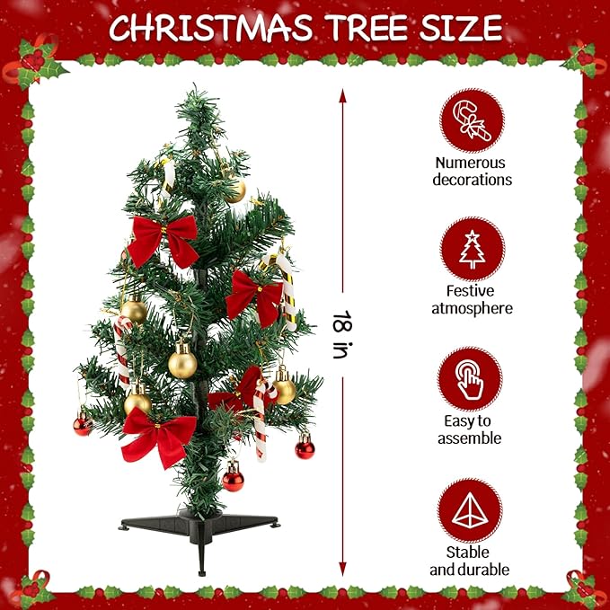 1.5FT Tabletop Christmas Tree, Artificial Mini Christmas Pine Tree with Realistic Branches & Plastic Stand, Small Xmas Tree for Home Office Party Desktop Festival Indoor Decoration, Green
