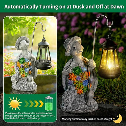 Solar Garden Outdoor Statue Turtle with Hanging LED Lantern —Outside Solar Turtle Decor for Garden,Home,Lawn,Yard, Balcony Ornament- Unique Housewarming Gifts