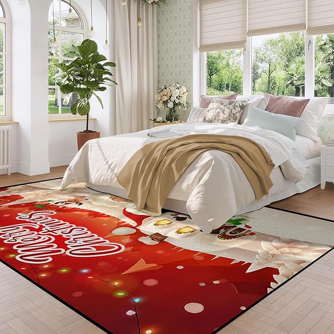 Christmas Area Rug 6' x 9' Washable Living Room Carpet Xmas Snowflake Holiday Decor Indoor Bedroom Throw Rug Decor Low Pile Large Carpet Dining Room Office Nursery