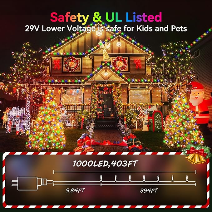 Hezbjiti Christmas String Lights Outdoor, 1000 LED 394ft 8 Lighting Modes Christmas Fairy Lights with Remote and Timer for Home, Birthday, Wedding, Party, Tree Decorations (1000 LED, Multicolor)