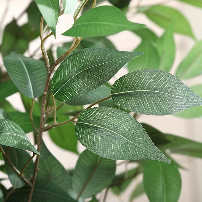 Ficus Artificial Tree 7ft Fake Silk Plant for Home Decor Indoor, Faux Tree in White Imitation Ceramic Planter Fake Floor Plant for Living Room and Home Office Corner Indoor Decor, Set of 1