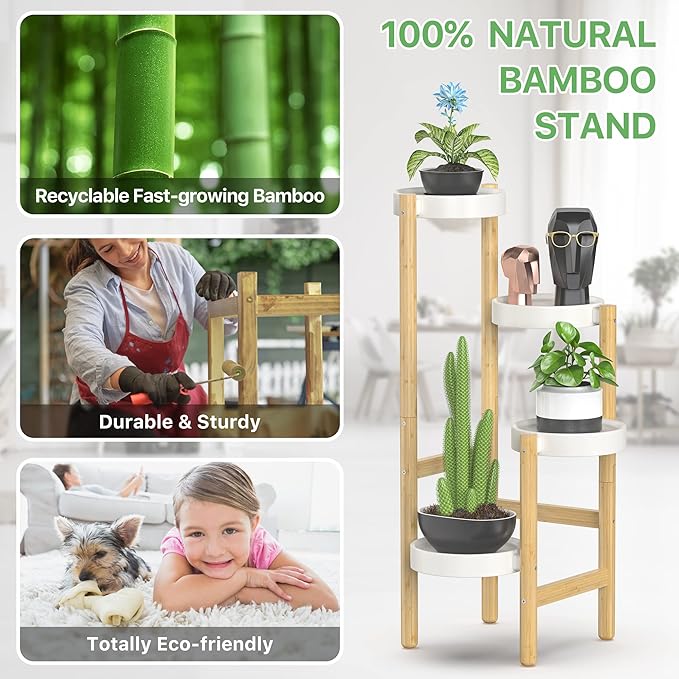 Wisuce Bamboo Plant Stands Indoor, 4 Tiered Tall Corner Plant Stand Holder Multiple Shelf Flower Tables for Garden Indoor Home (4 Tier -2)