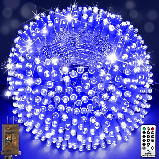 SAUIRS 403FT 1000 LED Christmas Lights Outdoor String Lights with 8 Modes Timer Waterproof Fairy Light Plug in for Outside Indoor Party Xmas Palm Tree Yard Wedding Decorations(Blue)