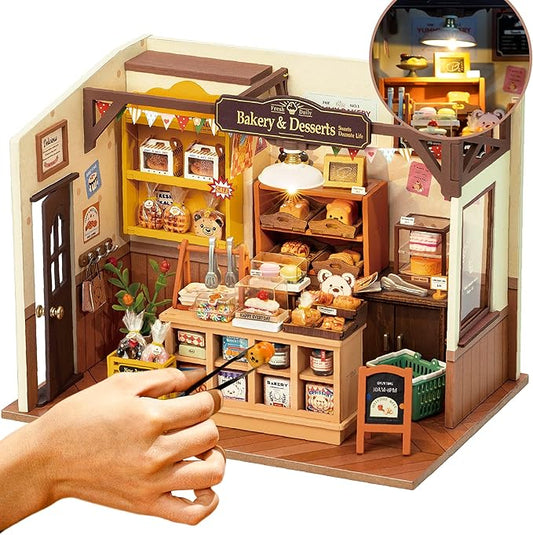 ROBOTIME Miniature House Kit DIY Mini Dollhouse with Accessories Tiny Store Making Kit with LED Light Hobby Birthday Gifts for Adults