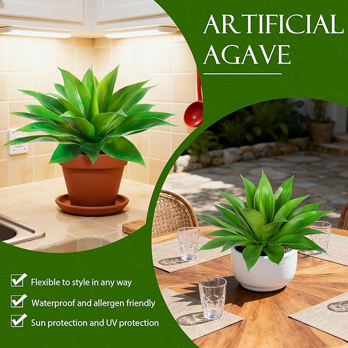 Artificial Agave Plant Fake Agave Plant Artificial Plants Outdoor Uv Resistant Artificial Fake Plants Suitable for Indoor Home Decor Outdoor Courtyard Balcony Terrace Decor 1Pcs,17.8'',Green