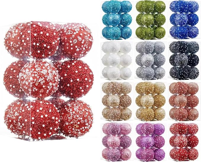 12CT Christmas Ball Ornaments, Red Christmas Ball Decorations Shatterproof Plastic Hanging Pearl Balls for Holiday Party(70mm/2.76")