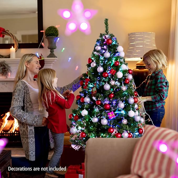 HAPPYGRILL 5FT Pre-lit Fiber Optic Christmas Tree with 449 Branch Tips, New PVC Leaves, Life-Like Artificial Xmas Tree with Folding Metal Stand