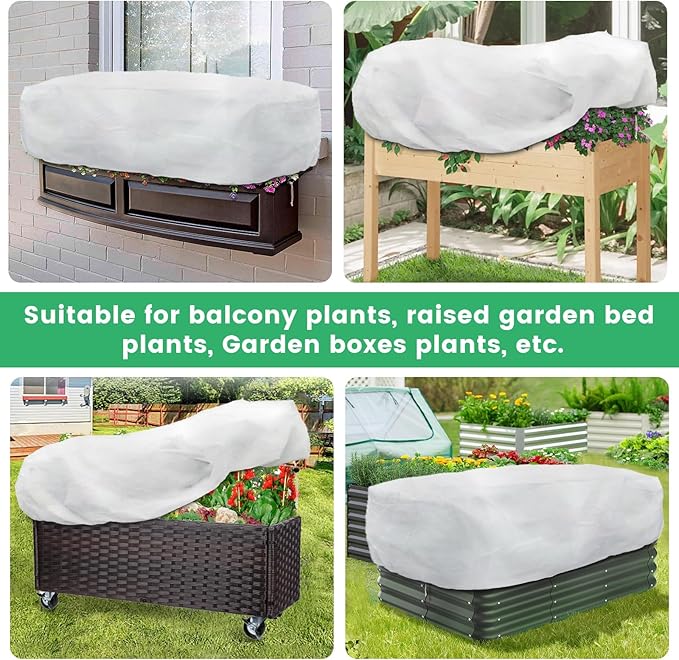Plant Covers Freeze Protection, 2 Pack 8.1 x 4 x 1.6 ft Rectangular Raised Garden Bed Cover with Drawstring, 2.47oz/yd² Large Garden Box Frost Blankets Reusable Frost Cloth for Winter Outdoor Plants
