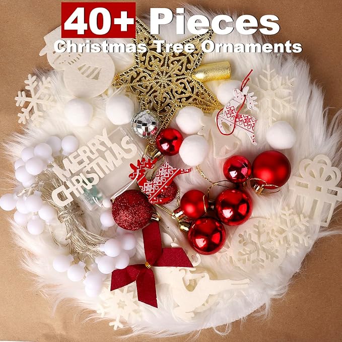 2ft Mini Tabletop Christmas Tree, Artificial Small Christmas Tree with Battery Operated Lights, Ornaments and Storage Bag, Mini Xmas Tree for Christmas Home Decorations