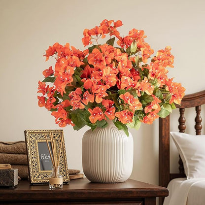 Bougainvillea Artificial Flowers Bougainvillea Outdoor Artificial Plants Faux Flowers with Stems Silk Flowers for Wedding Porch Living Garden Decor(4PCS,Orange)