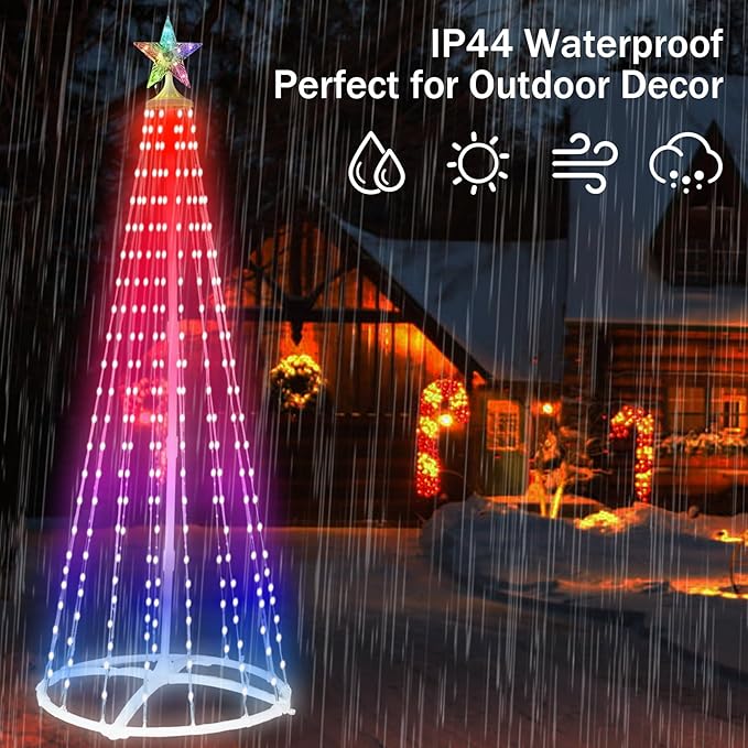 8FT Smart Christmas Cone Tree Lights, 2025 Waterproof Outdoor LED Christmas Tree with App & USB Control, Remote Timer, Music Sync, Prelit for Outside Porch Yard Xmas Decorations