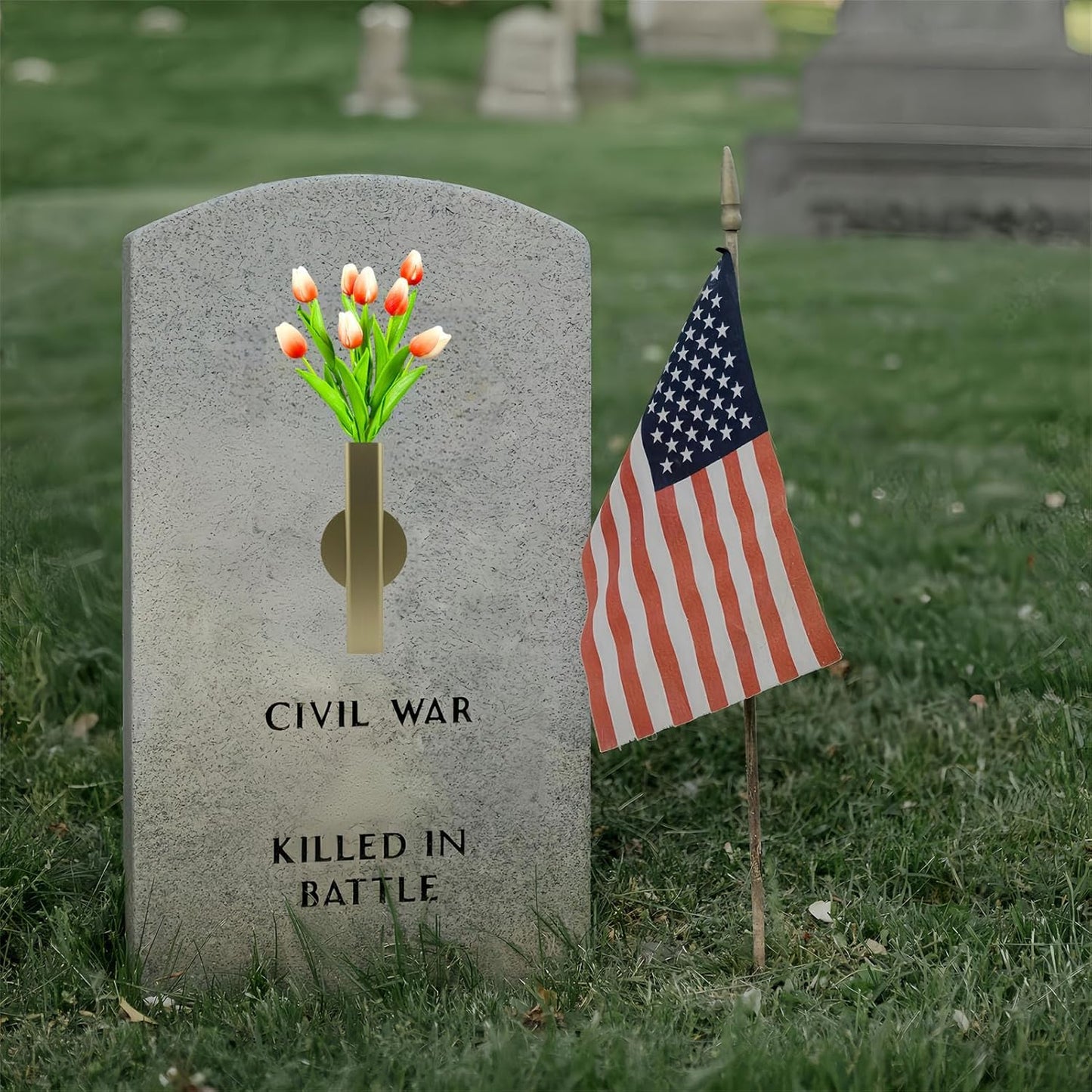 Self Adhesive Wall Vase Metal Tube Decoration Holder Used to Display Dried Flower, Faux Flowers, Fake Flowers, Also Suitable for Cemetery Memorial Decoration (1 PCS Gold)