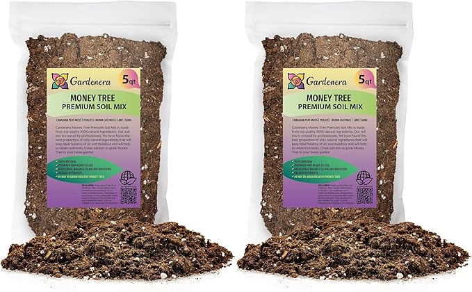 GARDENERA Money Tree Potting Soil - 10 Quart - Soil Mix for Planting or Repotting Guiana Chestnut, Blended Mix to Properly Grow Money Tree Plants (2 Bags of 5 Quart)