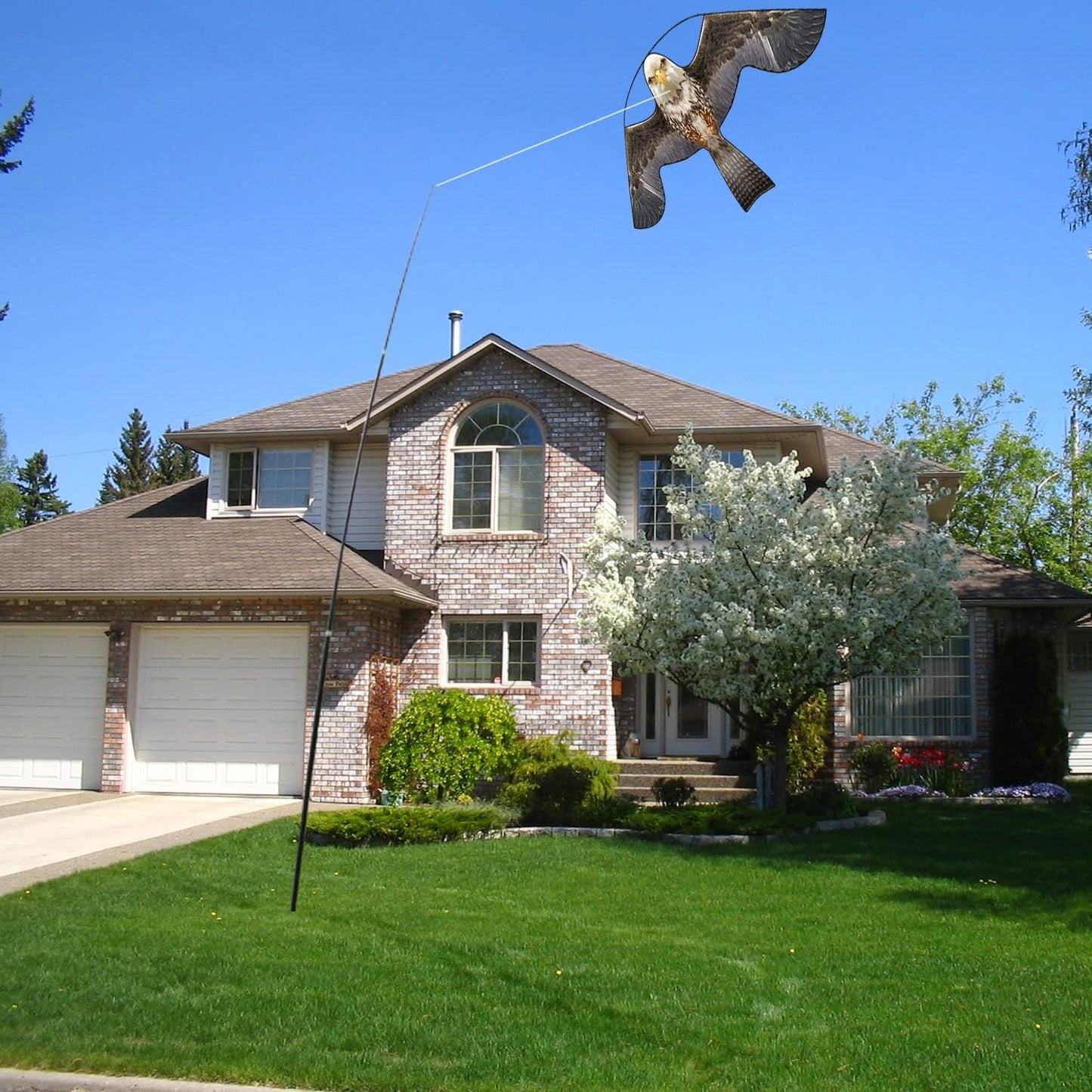 Bird Hawk Flying Kite with Pole Crops Farm Protector Bird Scarer Flying Kite with 4m Pole-Style B