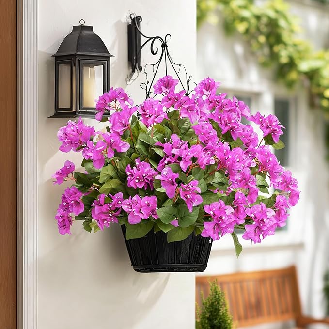 4 Pcs Artificial Flowers Bougainvillea Outdoor Artificial Plants Faux Flowers with Stems Silk Flowers for Wedding Porch Living Garden Decor(4PCS,Light Purple)