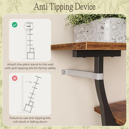PRAISUN 51.3 Inch Plant Stand with Grow Light, 6 Tiered Indoor Plant Shelf with Larger Flower Holder, Pine-Shaped Stand, 3 Light Modes, Open Base, Corner Plant Rack for Living Room, Rustic Brown