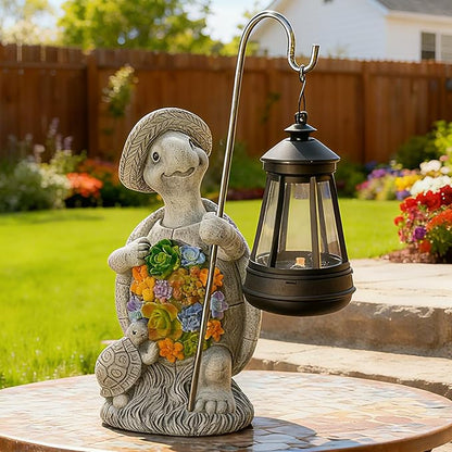 Solar Garden Outdoor Statue Turtle with Hanging LED Lantern —Outside Solar Turtle Decor for Garden,Home,Lawn,Yard, Balcony Ornament- Unique Housewarming Gifts