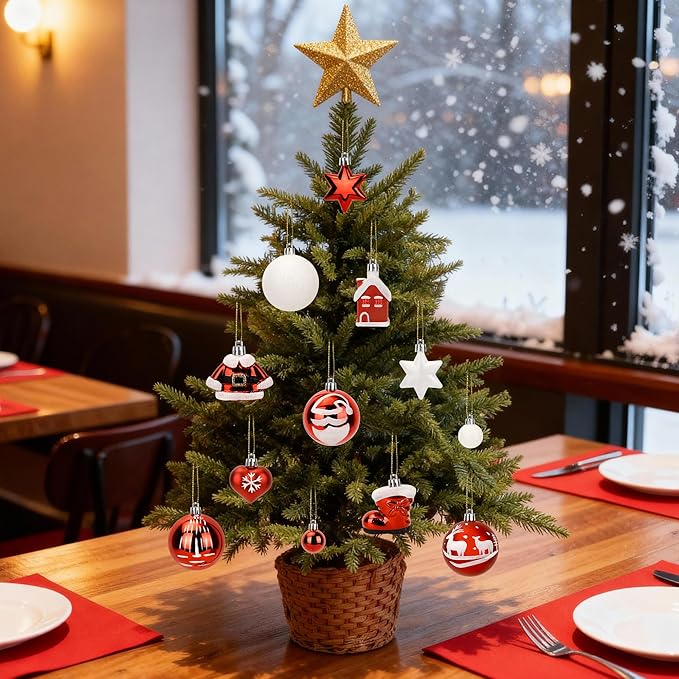 48PCS Christmas Balls Ornaments Set,Shatterproof Plastic Ball Set with Hanging Strings,Hanging Ball Ornaments for Xmas Christmas Tree Decorations,Early Ideas