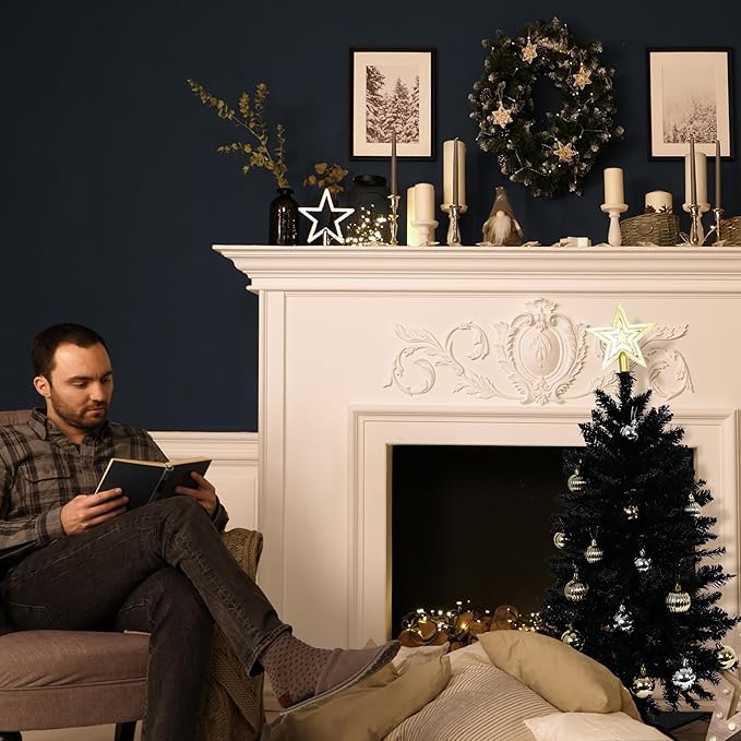 Sunshine Black Christmas Tree with Light 3ft Artifical Full Christmas Tree with Ball & Star Ornaments 8 Lighting Modes for Holiday Decor