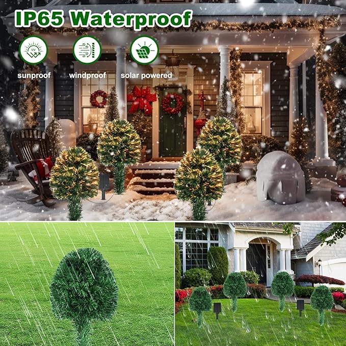 2 Pack Fiber Optic Christmas Tree, Small Outdoor Led Christmas Tree Solar Powered 24 Inch Artificial Xmas Trees with Lights for Front Porch Yard Garden Pathway Cemetery Holiday Decor