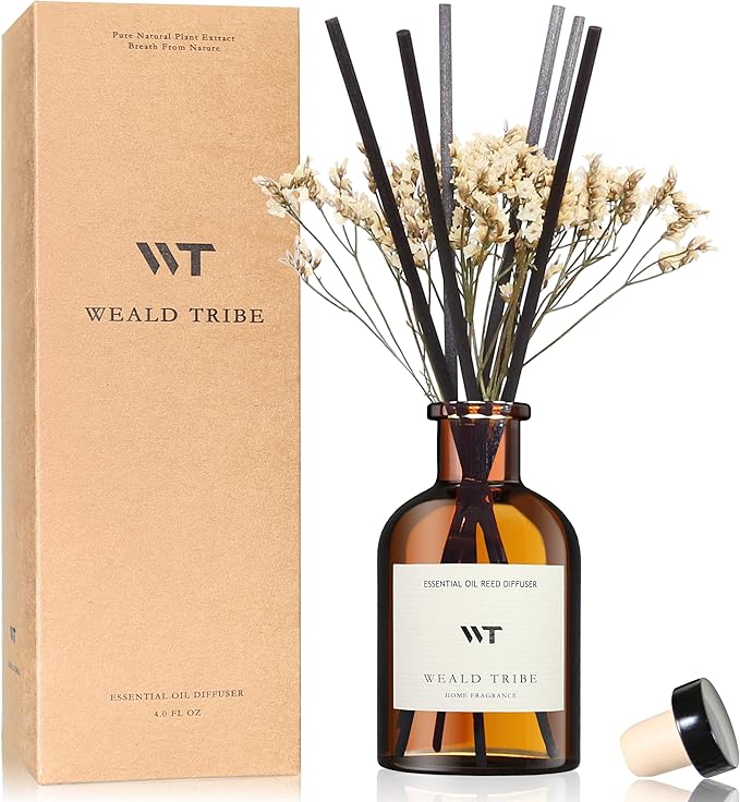 WEALD TRIBE Flower Reed Diffuser Set Lime & Citrus Scent for Bathroom Air Fresheners, Oil Diffuser Sticks | 4.0 fl oz Home Fragrance with Sticks Defusers | House Bedroom Office Shelf Decor