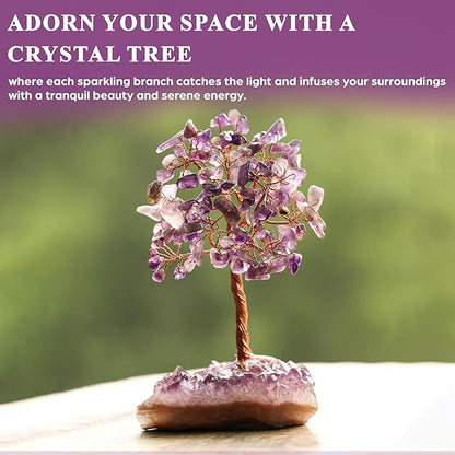 Crocon Amethyst Crystal Tree with Cluster Base Tree of Life Decor for Shelf, Bedroom, Birthday Gifts for Women, Sister Gift, Birthday Gifts for Mom, Cute Home Office Decor Purple Housewarming Present