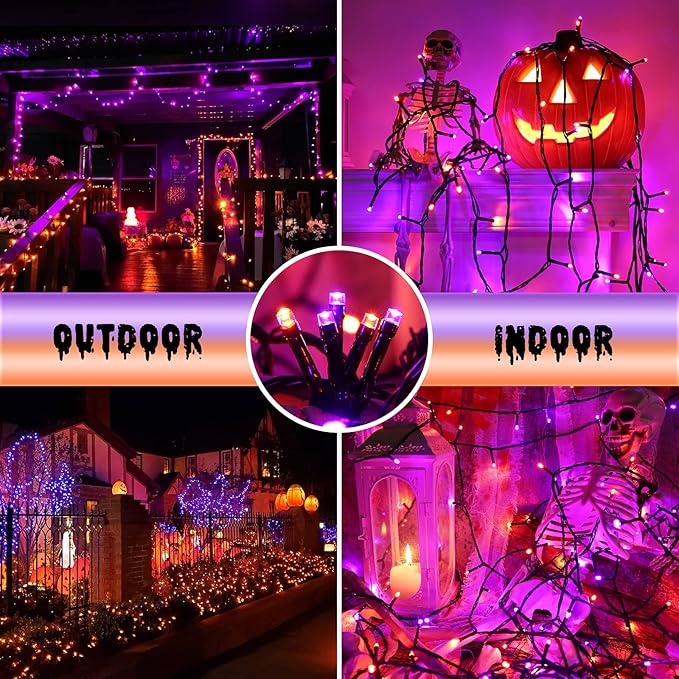 Toodour Halloween Orange & Purple Lights, 131ft 350 LED Plug in String Lights with 8 Modes and Timer, Connectable, Waterproof Halloween Outdoor Lights for Home, Party, Garden,Holiday Decorations