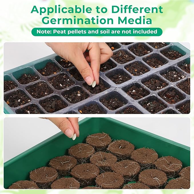 192 Cells Seed Starter Tray, 4 Packs Seed Starter Kit with Humidity Vented Domes and High Lid, Germination Kit for Indoor Greenhouse Seed Starter