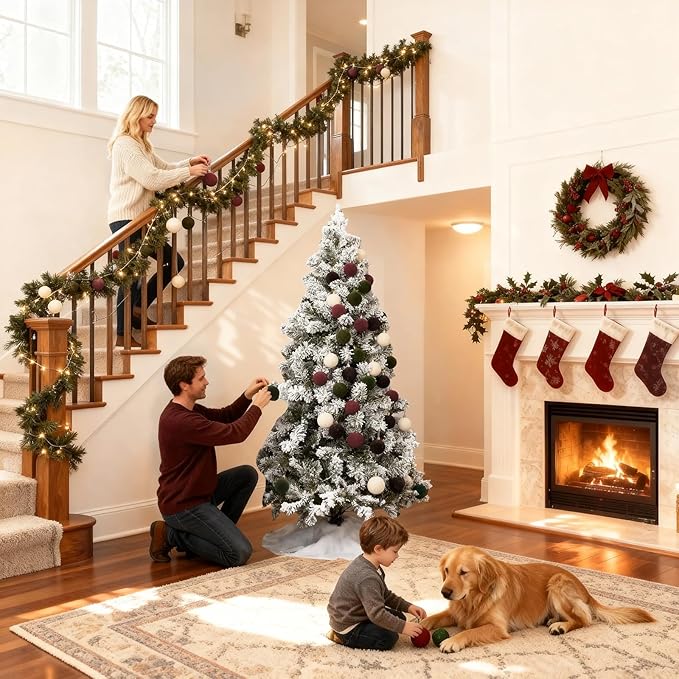 30pcs 6cm/2.4'' Velvet Xmas Balls Flocked Hanging Ornaments Christmas Decoration for Xmas Tree, Garland, Fireplace, Railing. Burgundy, Green, Brown, Beige (2.36" Velvet)