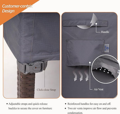 WJ-X3 Large Grey Heavy-Duty Patio Table Cover, 136x88x36in, Waterproof, Wind-Resistant, Anti-Fade - Ideal for Sectional Outdoor Furnitue Sets