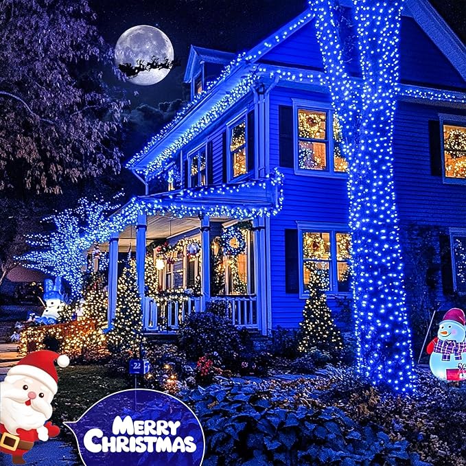 JMEXSUSS 600 LED Blue Solar Christmas Lights, 206.7ft Blue Christmas Lights Outdoor Waterproof, 8 Modes Solar Light Outdoor for Yard Patio Tree Garden Party Bushes Xams Decorations
