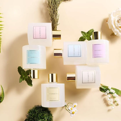 COCORRÍNA Reed Diffuser - Ocean Mist 6.7 Fl.oz Reed Diffuser Set with Sticks & Preserved Baby's Breath, Reed Diffuser for Home Bathroom Shelf Decor