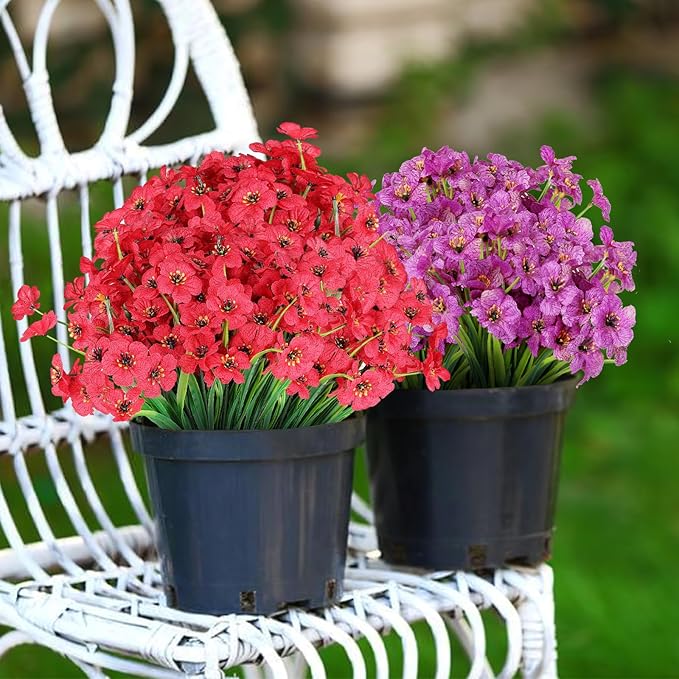 AGIRL 24 Bundles Artificial Flowers for Outdoor,No Fade Fake Plastic Flowers Faux Plants for Decoration Hanging Planters Indoor Outside Garden Porch Window Box Home Wedding Farmhouse