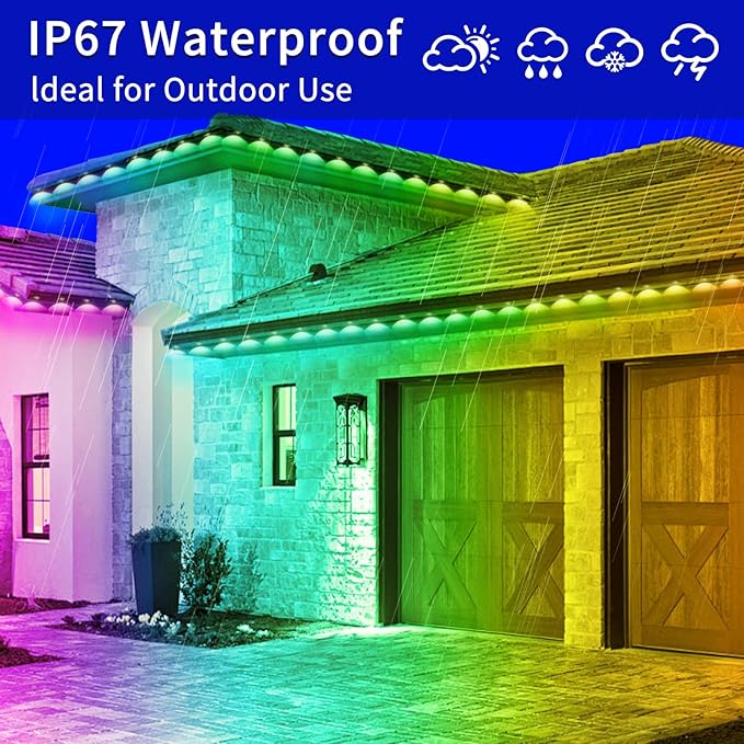 Permanent Outdoor Lights 500ft Smart Outside RGB LED Christmas Light, App Control Remote IP67 Waterproof Eternity Eaves Lighting for Halloween，House，Patio Decor ，Garden Decor, Decorations