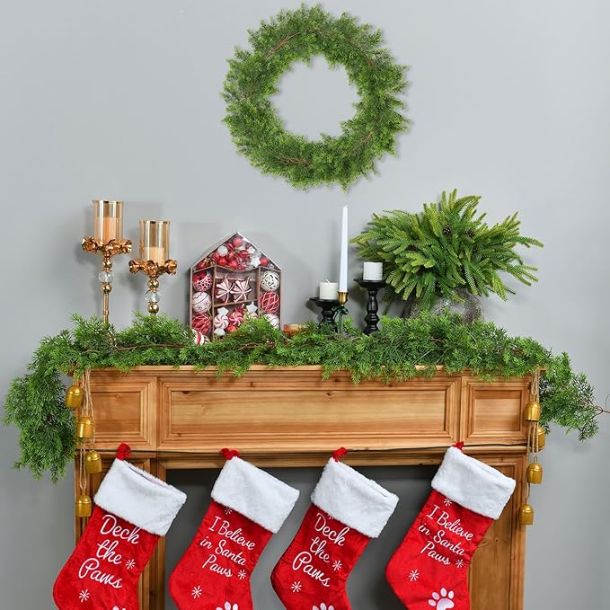6.3FT Christmas Cedar Garland Artificial Cypress Greenery Soft Faux Pine Realistic Green Garland for Mantle Fireplace Table Wall Indoor Christmas Decorations