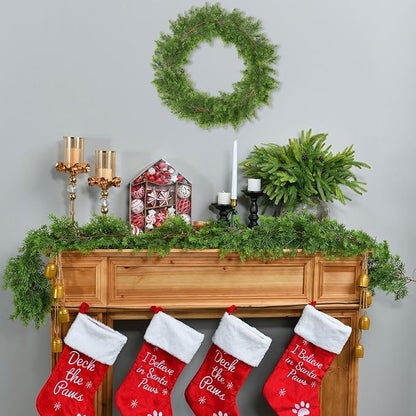 6.3FT Christmas Cedar Garland Artificial Cypress Greenery Soft Faux Pine Realistic Green Garland for Mantle Fireplace Table Wall Indoor Christmas Decorations