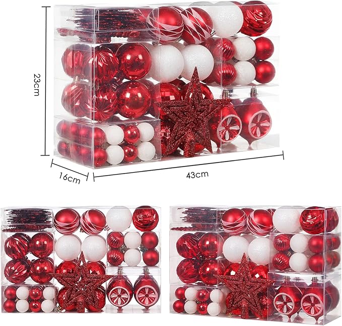 XmasExp 99-Pack Christmas Ball Ornaments Assorted Shatterproof Christmas Tree Decorations with Hand-held Gift Package for Xmas Tree,Home,Party (Red)