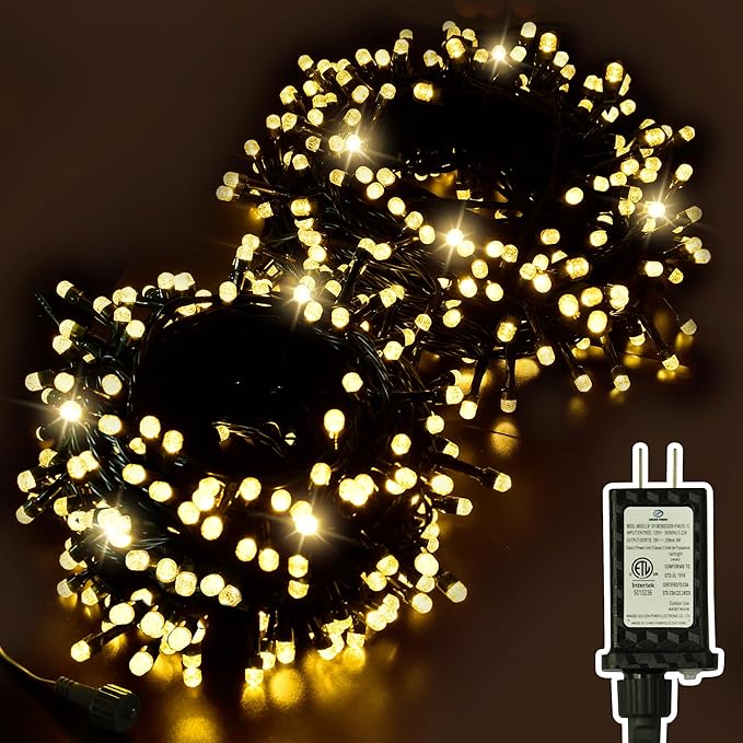 ULG Upgraded 2-Pack 186FT 500 LED Christmas String Lights, Extendable Waterproof Fairy Lights with Memory Function, 8 Modes, Bubble Bulbs, Warm White, Adapter Included for All Decor