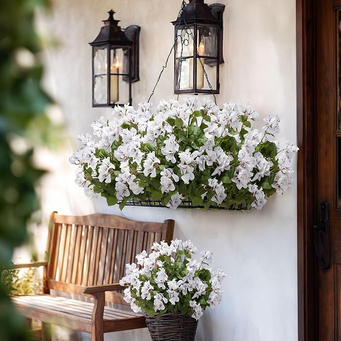 4 Pcs Artificial Flowers Bougainvillea Outdoor Artificial Plants Faux Flowers with Stems Silk Flowers for Wedding Porch Living Garden Decor(4PCS,White)