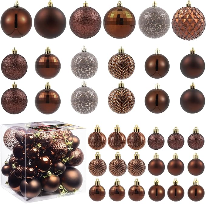 LANGXUN 36pcs Brown Christmas Tree Decorations Balls, Bolas De Navidad, 2025 Christmas Decor, Indoor Outdoor Shatterproof Christmas Ornaments, Xmars Party Wedding Suppiles