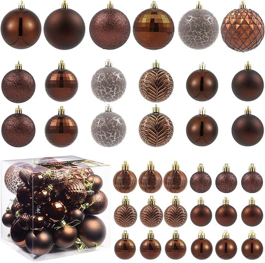 LANGXUN 36pcs Brown Christmas Tree Decorations Balls, Bolas De Navidad, 2025 Christmas Decor, Indoor Outdoor Shatterproof Christmas Ornaments, Xmars Party Wedding Suppiles
