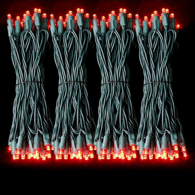 LAMPHOME 100Count (2pk of 50L) String Lights, LED Christmas Lights, 6" SPACING,Green Wire,RED