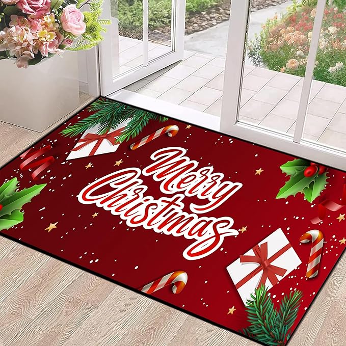 Merry Christmas Rug,Christmas Trees Decorative Gift Indoor Bedroom Xmas Winter Welcome Door Mat Anti-Slip Rubber Area Rug for Seasonal Holiday Decoration,63" X 31"