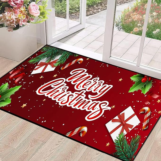 Merry Christmas Rug,Christmas Trees Decorative Gift Indoor Bedroom Xmas Winter Welcome Door Mat Anti-Slip Rubber Area Rug for Seasonal Holiday Decoration,63" X 31"