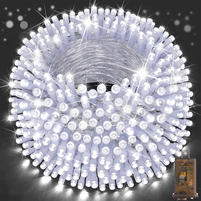 SAUIRS 197FT 500 LED Christmas Lights Outdoor String Lights with 8 Modes Timer Waterproof Fairy Light Plug in for Outside Indoor Party Xmas Palm Tree Yard Wedding Decorations(Cool White)