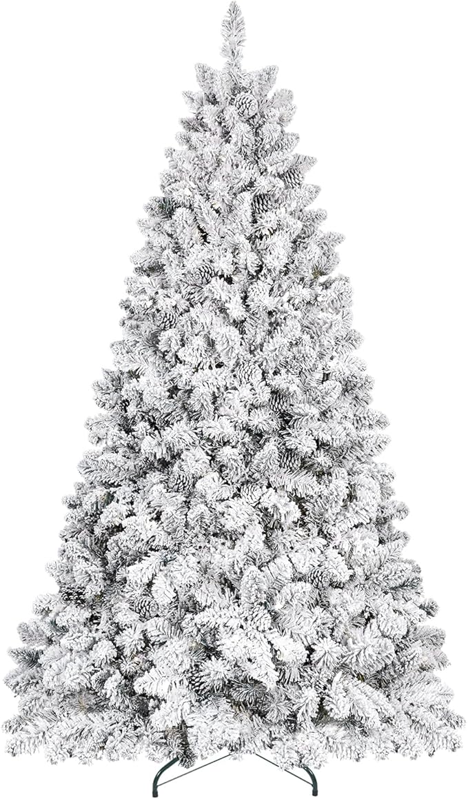 Flocked Christmas Tree 7ft, Premium Christmas Tree - White Flocked Trees - Artificial Xmas Trees