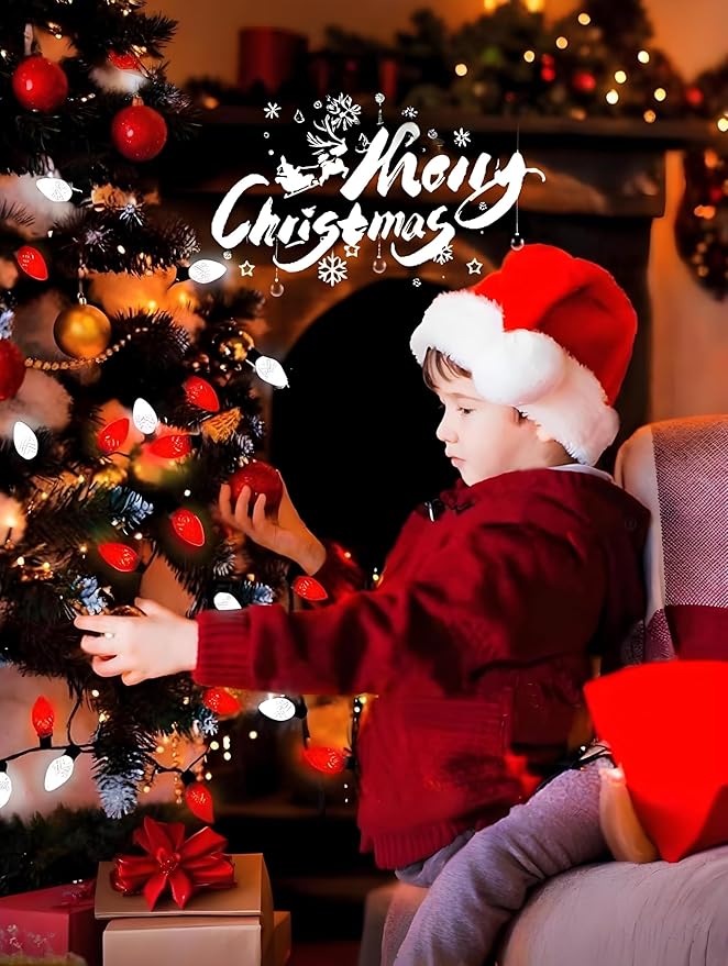 2-Pack Connectable C9 Christmas Lights Outdoor Indoor, 66 FT 100 LED Christmas String Lights Plug in with 8 Modes & Timer, Waterproof Fairy Twinkle Light for Xmas Tree Yard Decorations (Red and White)