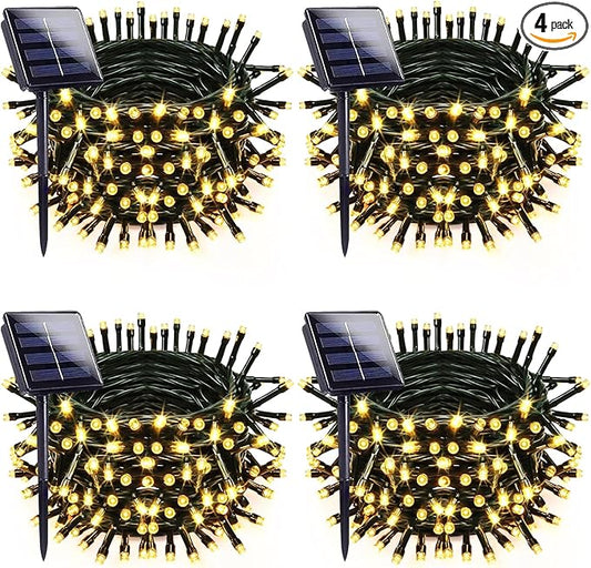 Upgraded 4 Pack 160FT 400 LED Solar Christmas Lights Outdoor Solar String Lights with 8 Lighting Modes Waterproof Solar Fairy Lights for Garden Yard Patio Christmas Tree Decoration (Warm White)