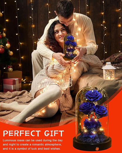 Flowers Roses Gifts for Mom Grandma,Forever Preserved Rose in Glass Dome, Christmas Anniversary Thanksging Birthday Real Roses Gifts for Wife Women Mother in Law/Blue