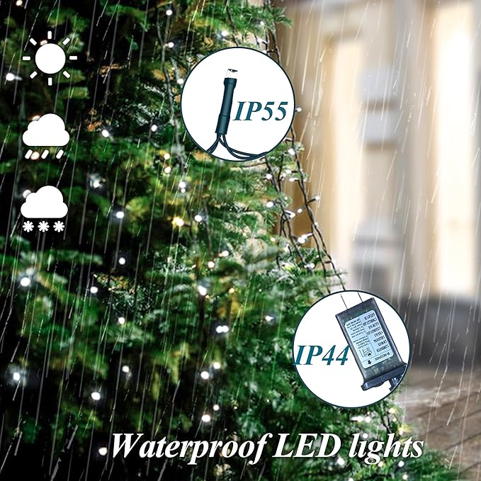 Christmas Tree Lights String, 200LED Christmas Lights for Tree with 8 Light Modes & Memory Function, 5FT x 10 String Lights with Timing & Remote Control for Xmas Holiday Decorations - Cold White